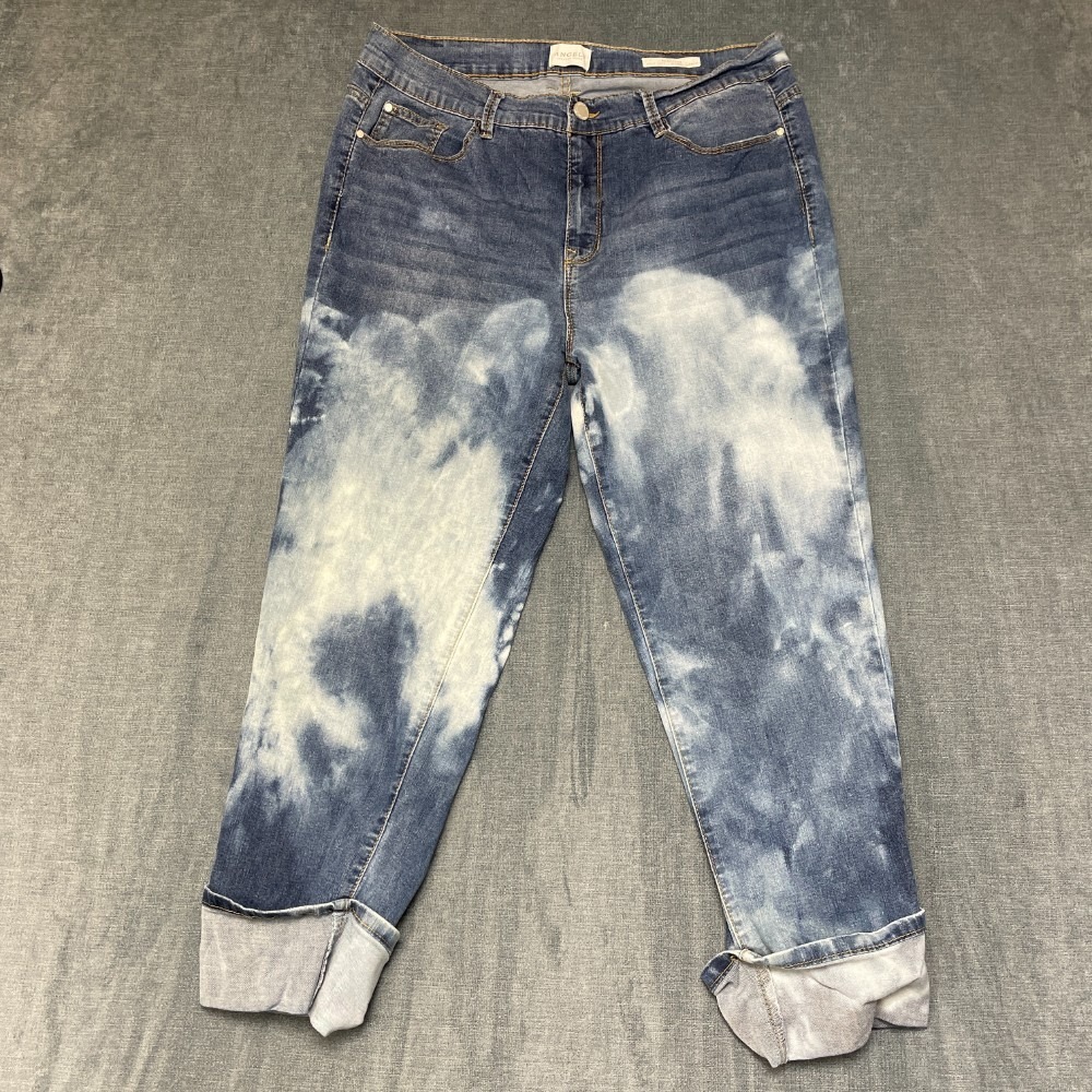Angels Everflex Deep Cuff Ankle Jeans Womens 35x25 Blue Denim 5 Pockets Straight